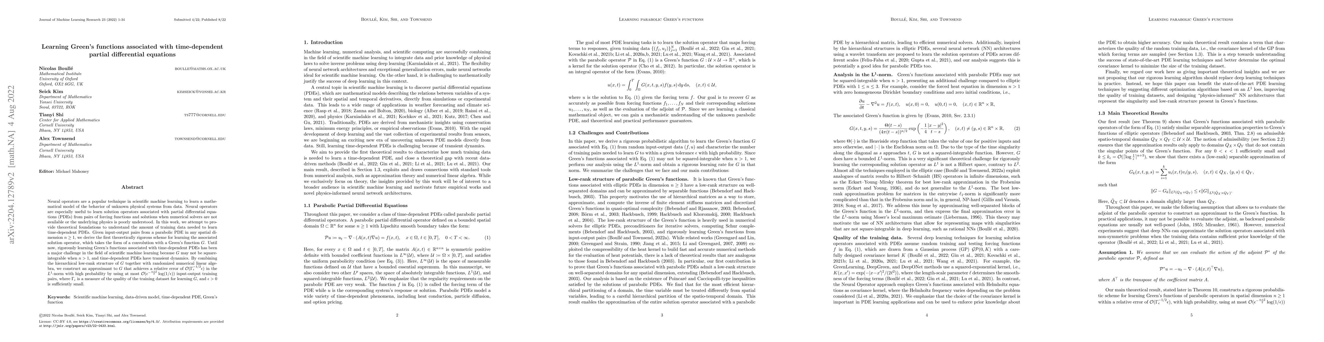 Thumbnail for Learning Green's functions associated with time-dependent partial
  differential equations
