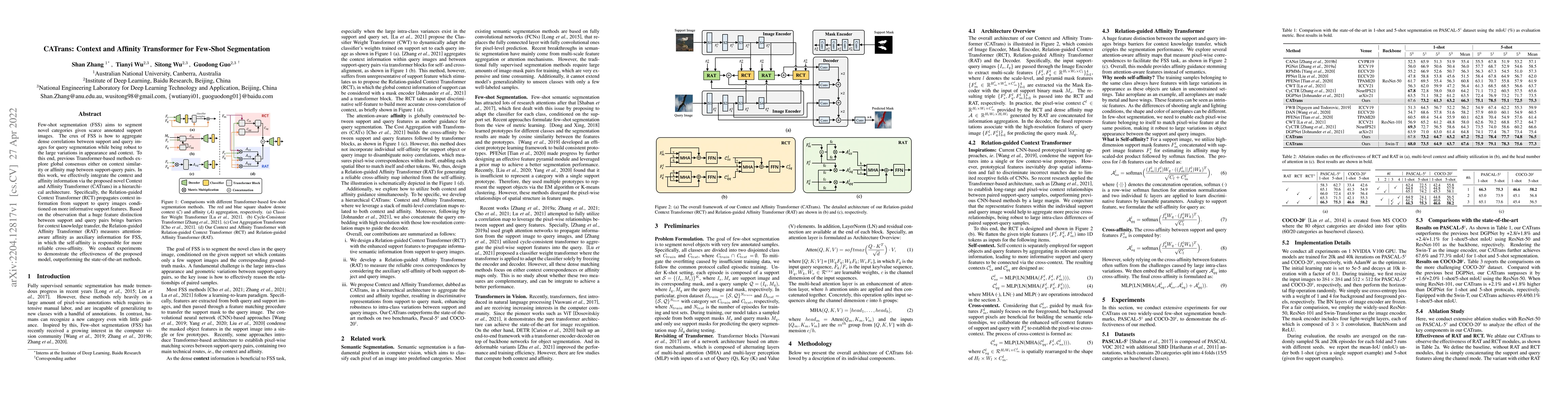 Thumbnail for CATrans: Context and Affinity Transformer for Few-Shot Segmentation