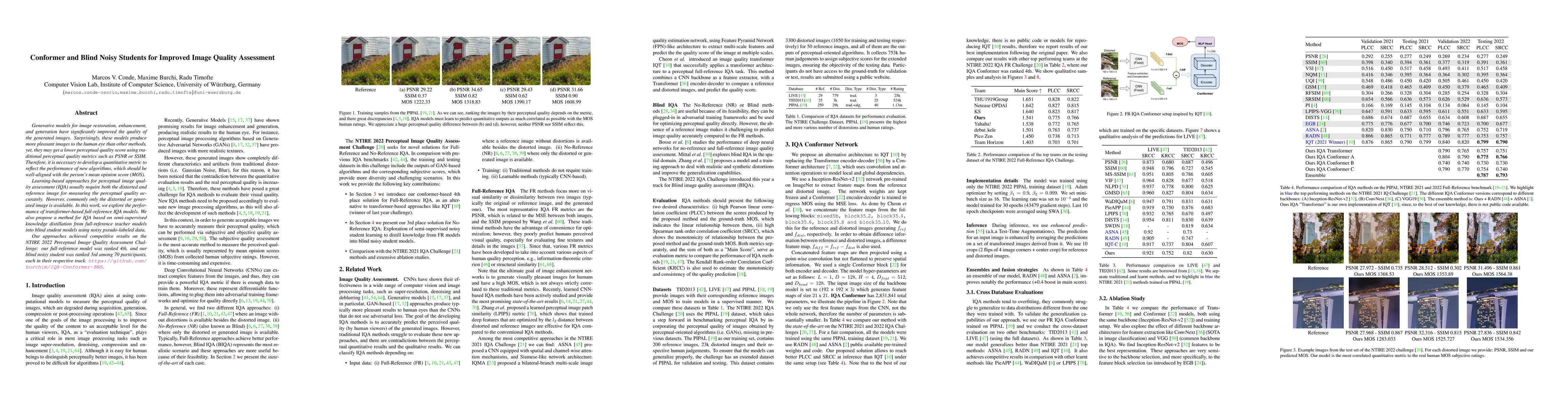 Thumbnail for Conformer and Blind Noisy Students for Improved Image Quality Assessment