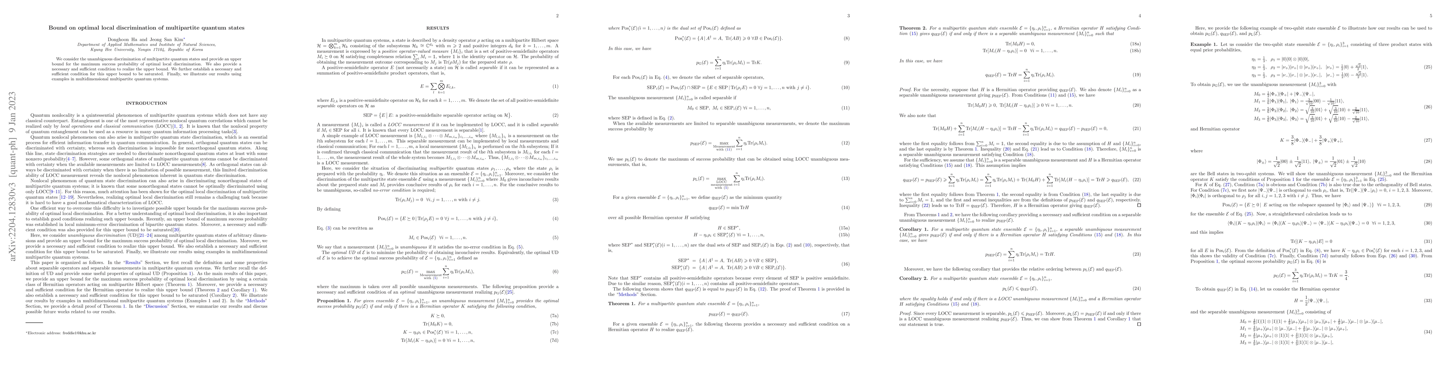 Thumbnail for Bound on optimal local discrimination of multipartite quantum states