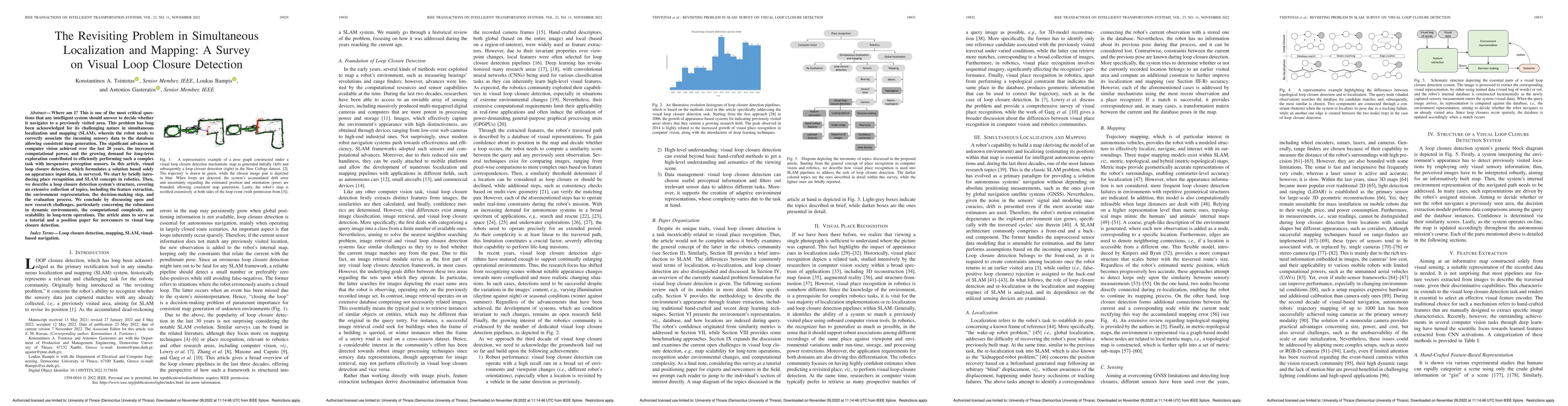 Thumbnail for The Revisiting Problem in Simultaneous Localization and Mapping: A
  Survey on Visual Loop Closure Detection