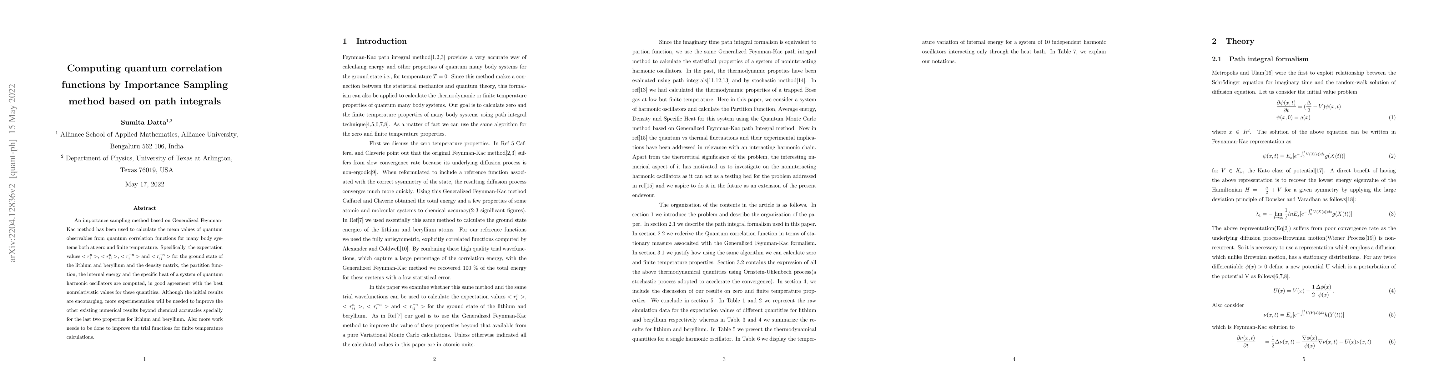 Thumbnail for Computing quantum correlation functions by Importance Sampling method
  based on path integrals