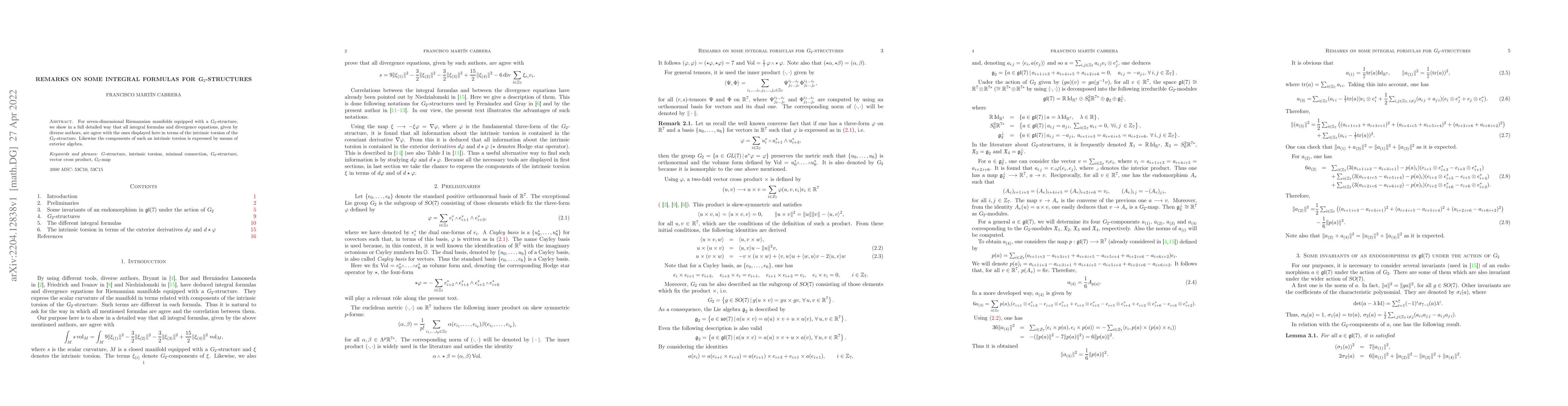 Thumbnail for Remarks on some integral formulas for $G_2$-structures