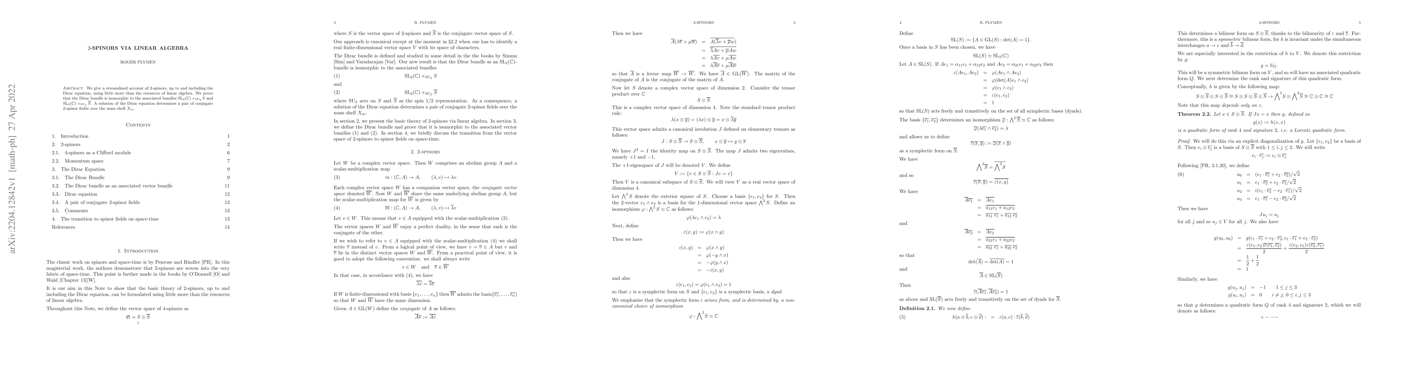 Thumbnail for $2$-Spinors via Linear Algebra
