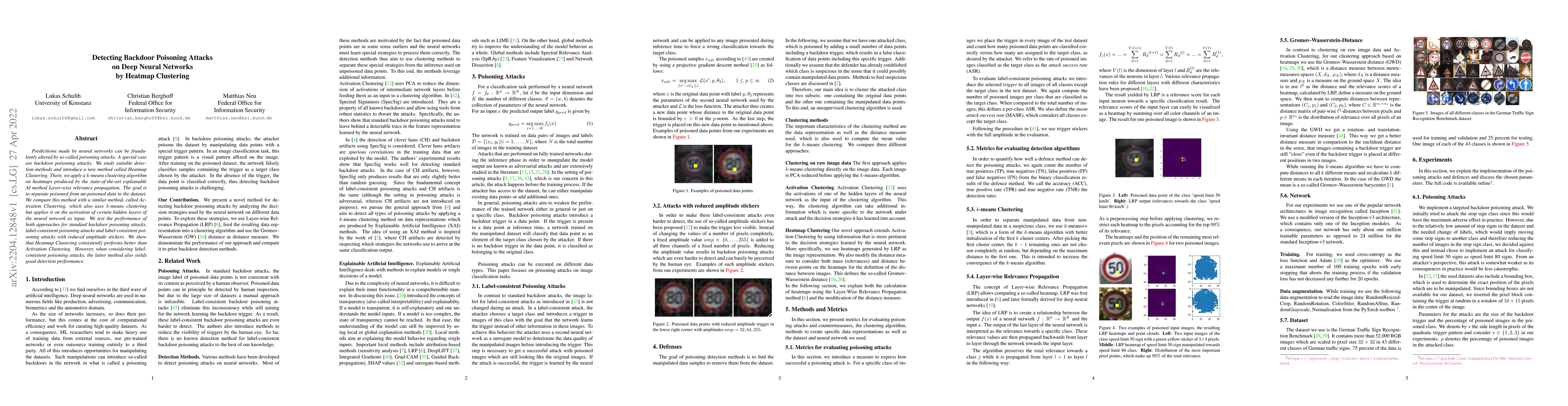 Thumbnail for Detecting Backdoor Poisoning Attacks on Deep Neural Networks by Heatmap
  Clustering