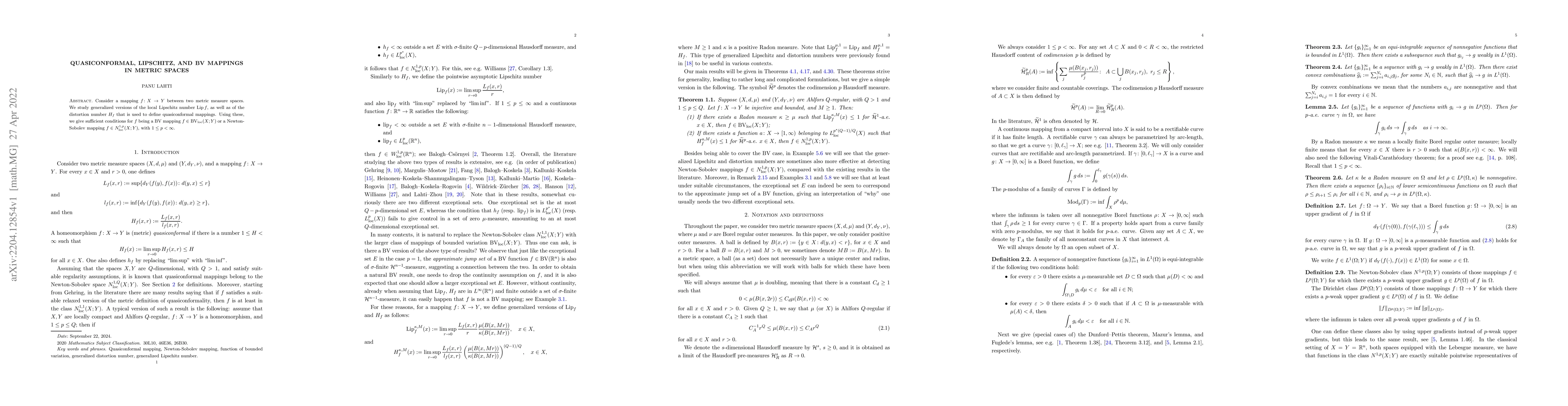 Thumbnail for Quasiconformal, Lipschitz, and BV mappings in metric spaces