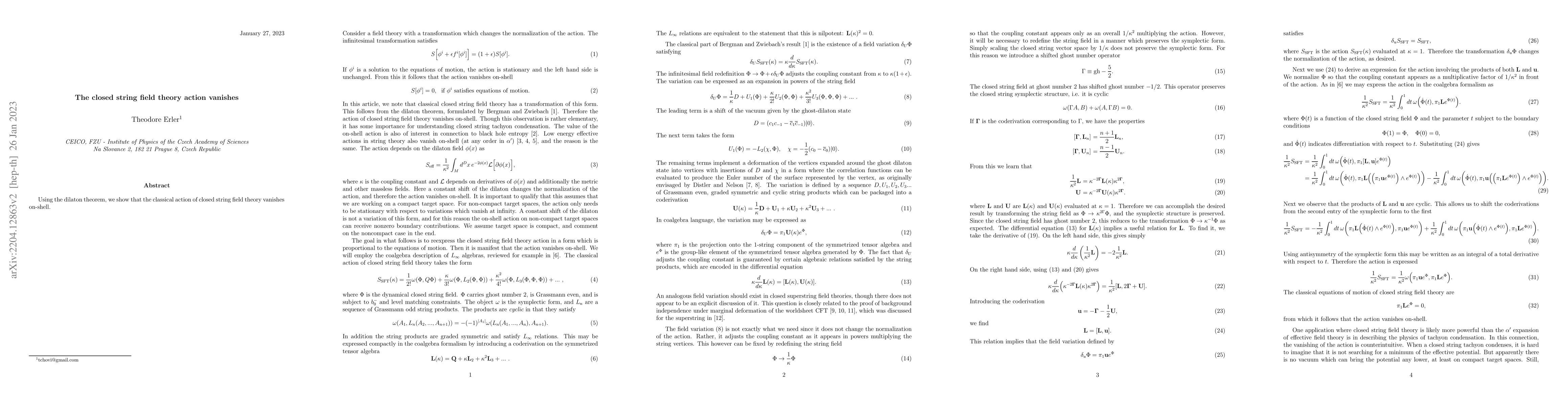 Thumbnail for The closed string field theory action vanishes