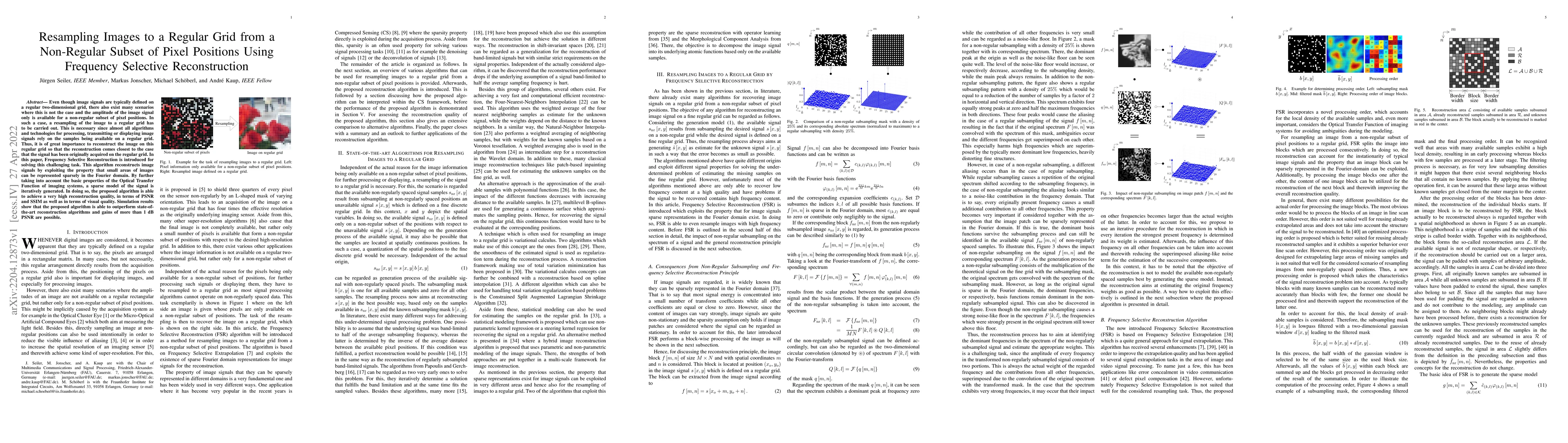 Thumbnail for Resampling Images to a Regular Grid from a Non-Regular Subset of Pixel
  Positions Using Frequency Selective Reconstruction