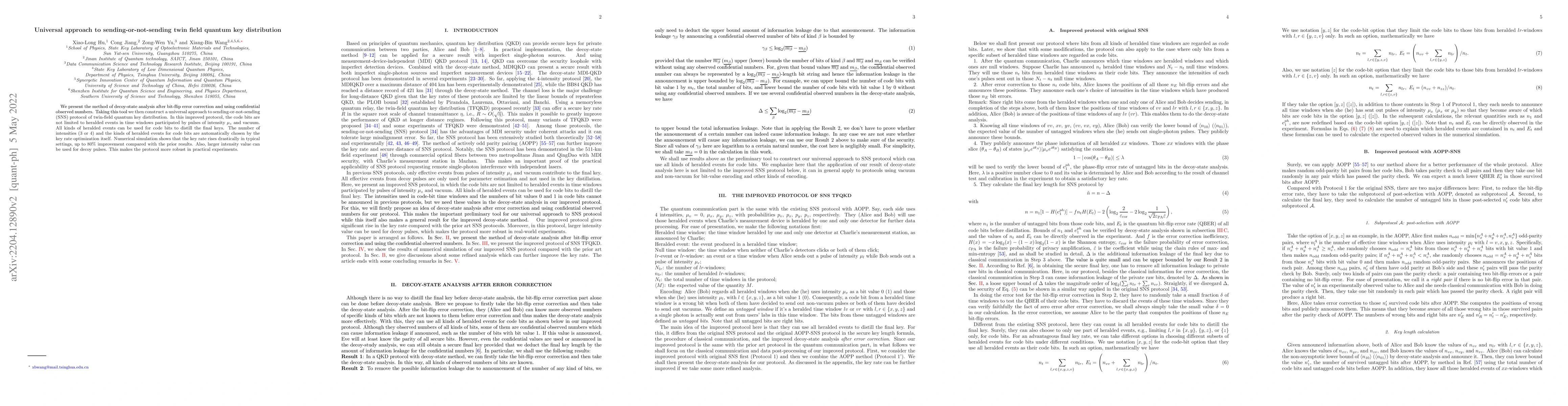 Thumbnail for Universal approach to sending-or-not-sending twin field quantum key
  distribution