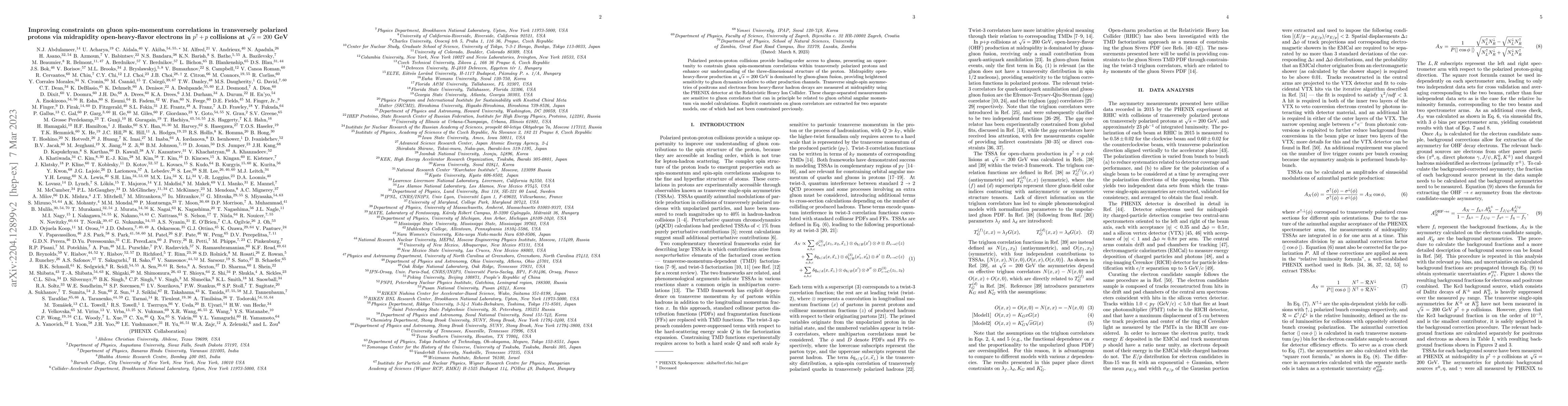 Thumbnail for Improving constraints on gluon spin-momentum correlations in
  transversely polarized protons via midrapidity open-heavy-flavor electrons in
  $p^{\uparrow}+p$ collisions at $\sqrt{s}=200$ GeV