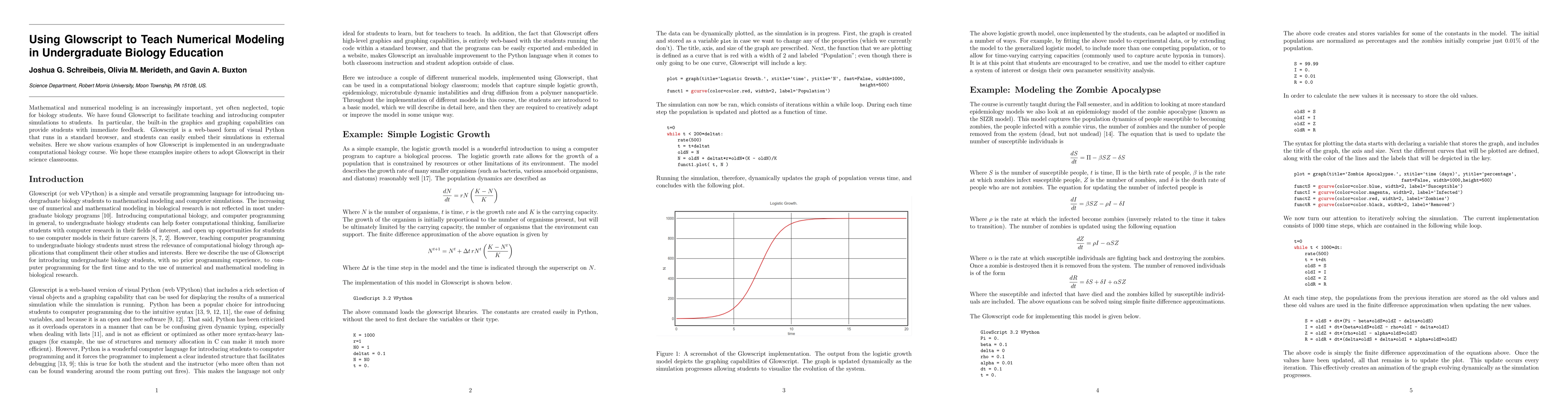 Thumbnail for Using Glowscript to Teach Numerical Modeling in Undergraduate Biology
  Education