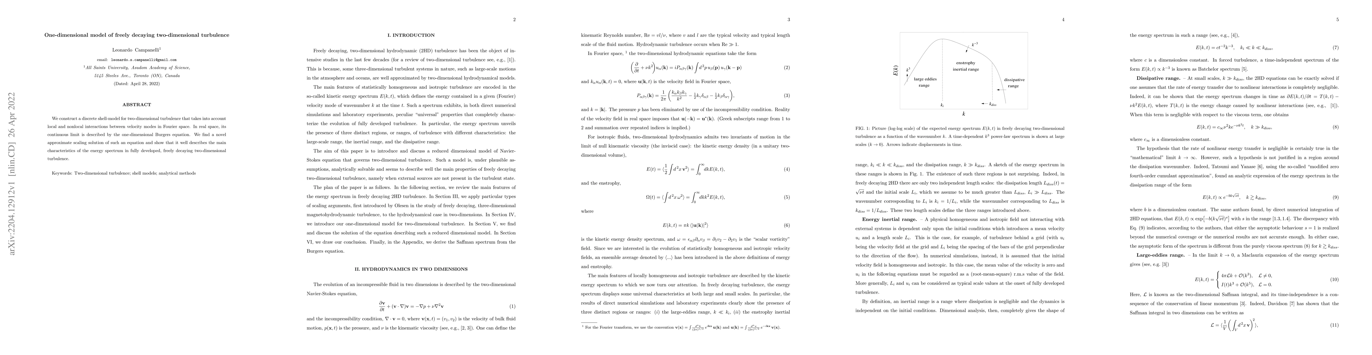 Thumbnail for One-dimensional model of freely decaying two-dimensional turbulence
