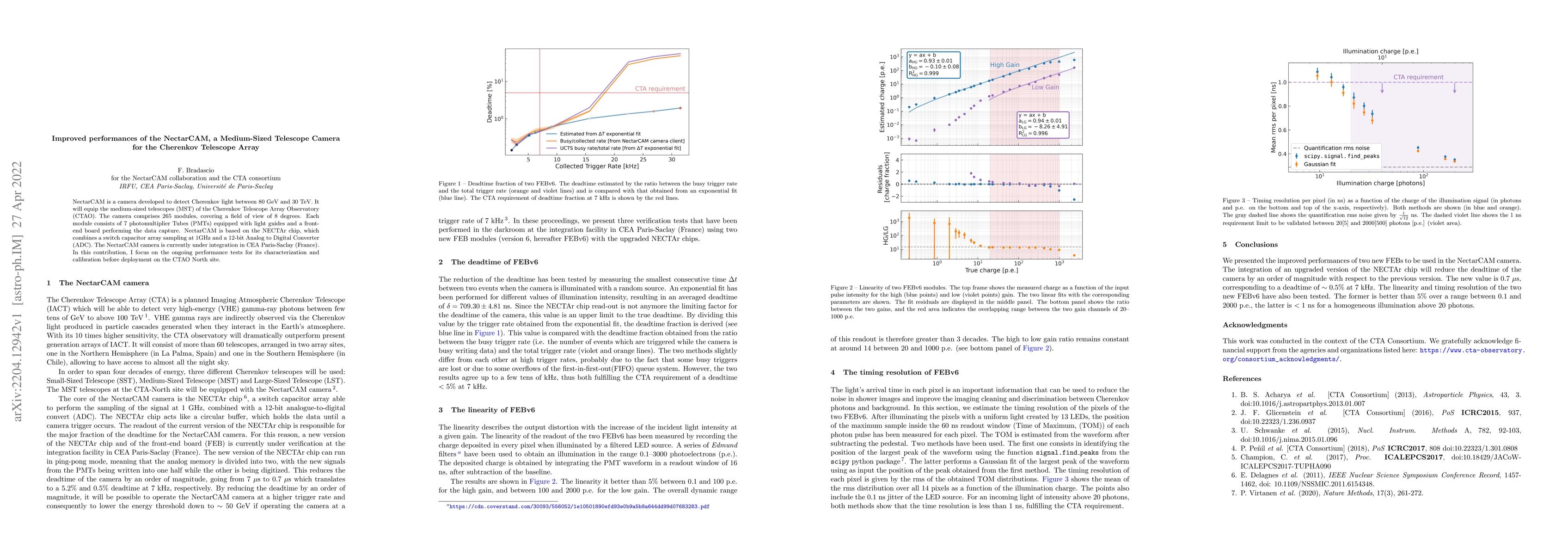 Thumbnail for Improved performances of the NectarCAM, a Medium-Sized Telescope Camera
  for the Cherenkov Telescope Array