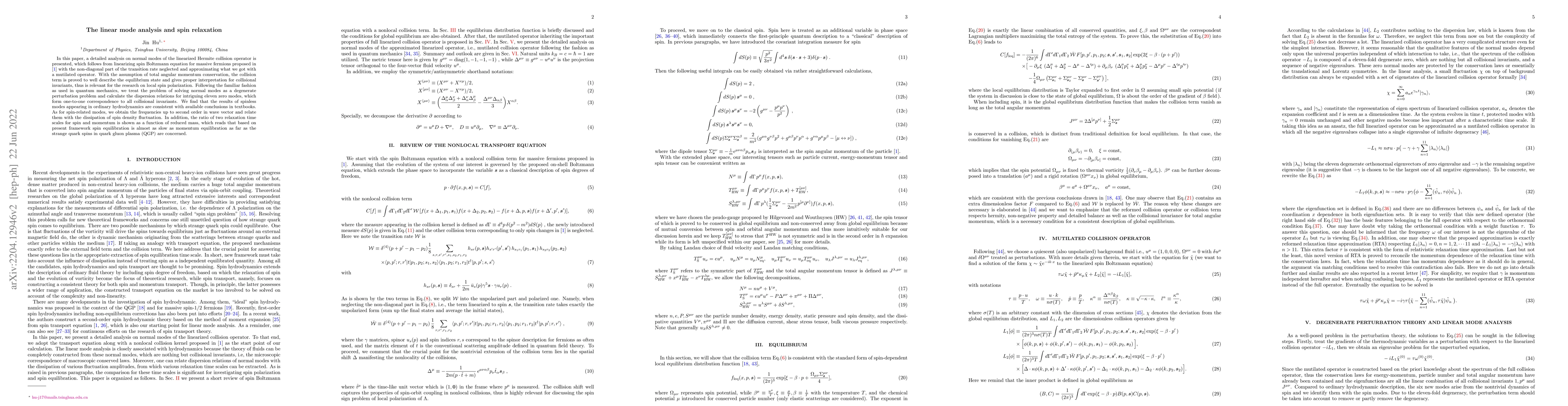Thumbnail for The linear mode analysis and spin relaxation