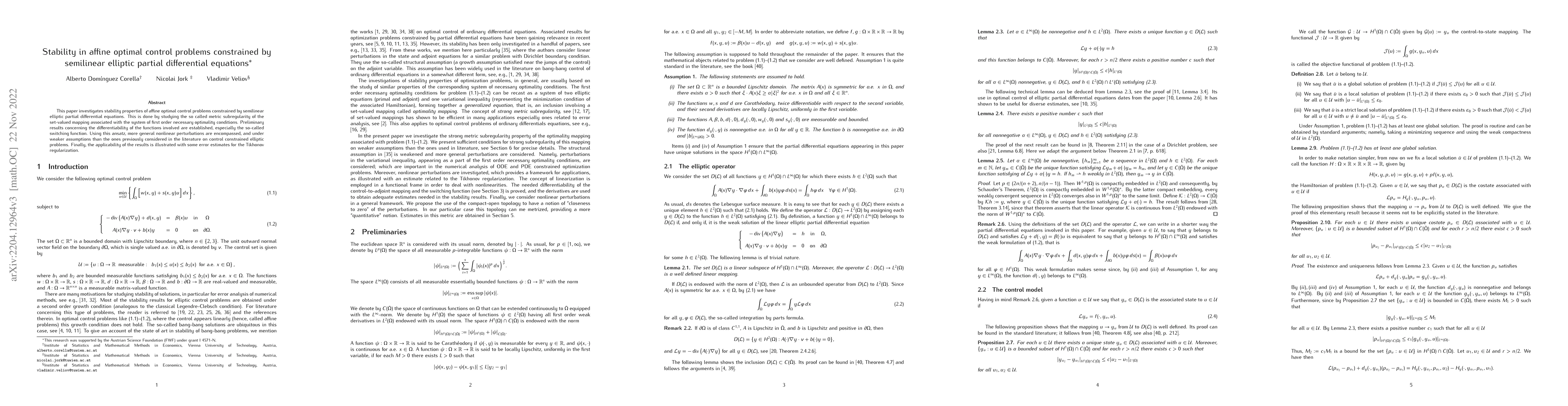 Thumbnail for Stability in affine optimal control problems constrained by semilinear
  elliptic partial differential equations