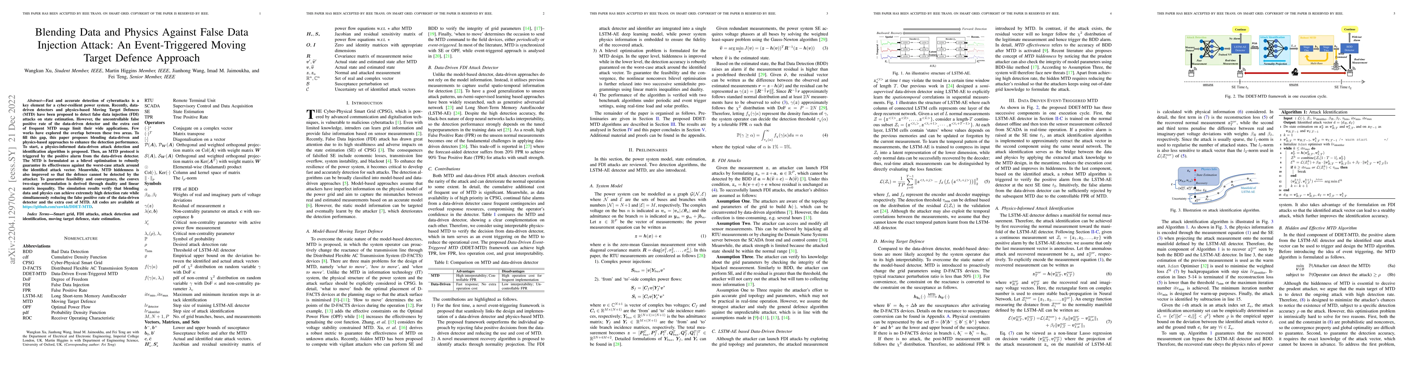 Thumbnail for Blending Data and Physics Against False Data Injection Attack: An
  Event-Triggered Moving Target Defence Approach