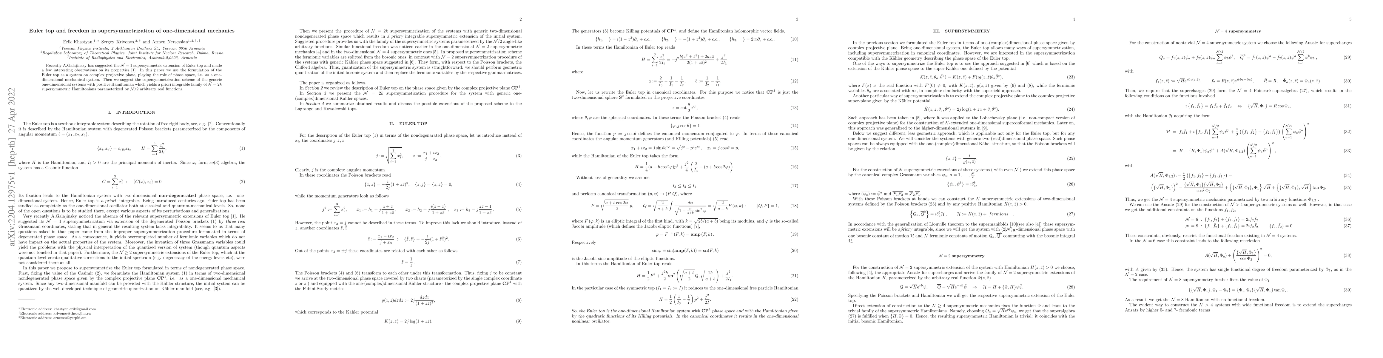 Thumbnail for Euler top and freedom in supersymmetrization of one-dimensional
  mechanics
