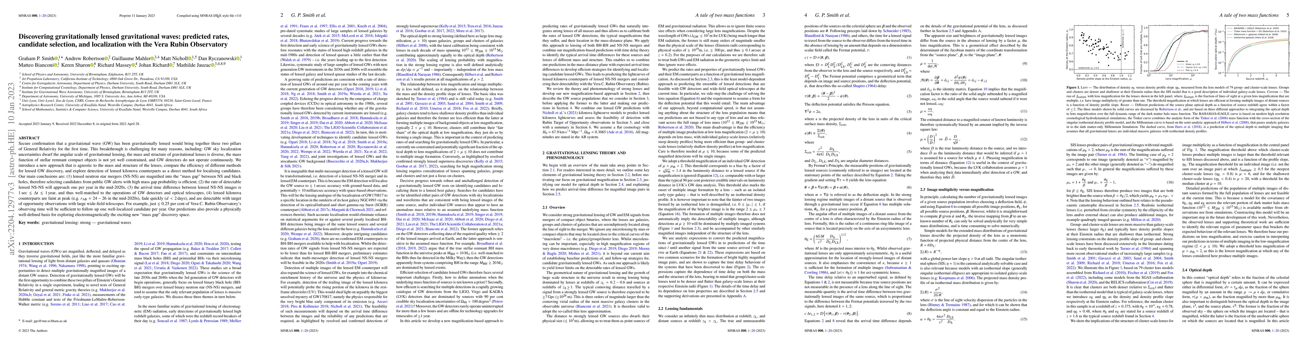 Thumbnail for Discovering gravitationally lensed gravitational waves: predicted rates,
  candidate selection, and localization with the Vera Rubin Observatory