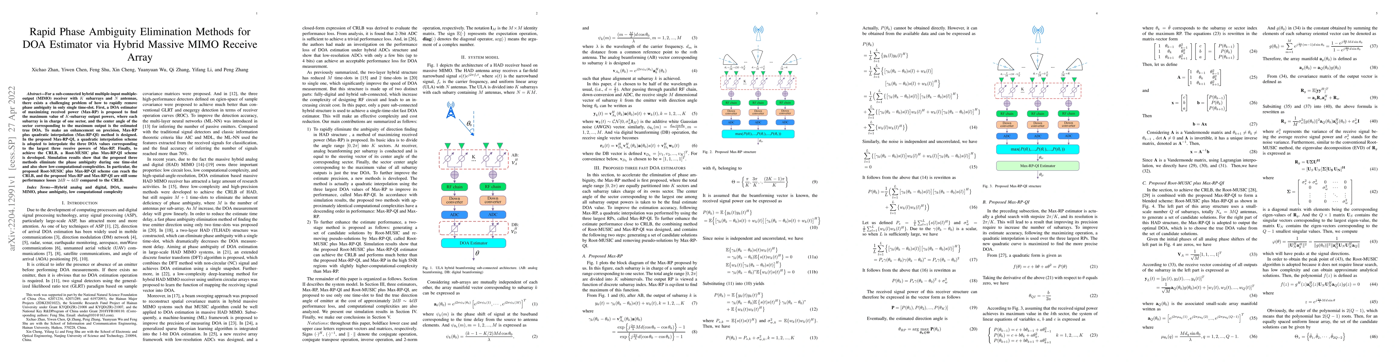 Thumbnail for Rapid Phase Ambiguity Elimination Methods for DOA Estimator via Hybrid
  Massive MIMO Receive Array