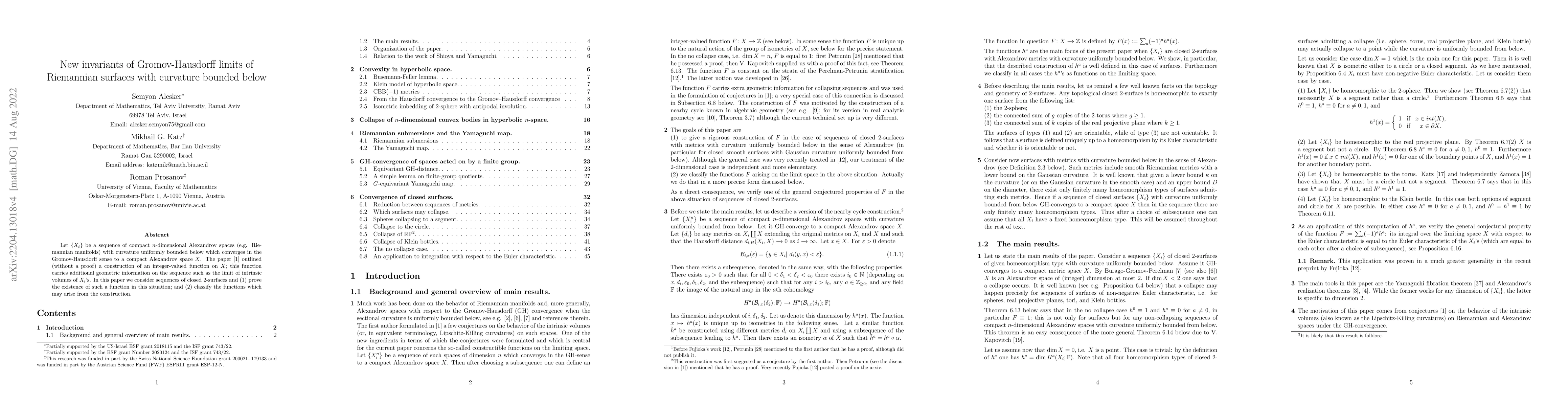 Thumbnail for New invariants of Gromov-Hausdorff limits of Riemannian surfaces with
  curvature bounded below