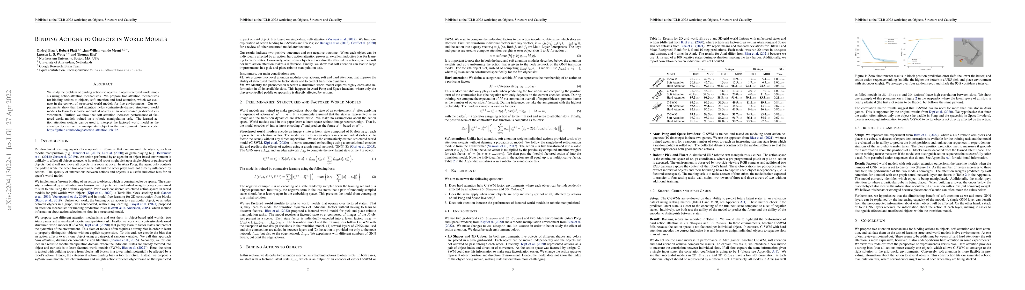 Thumbnail for Binding Actions to Objects in World Models