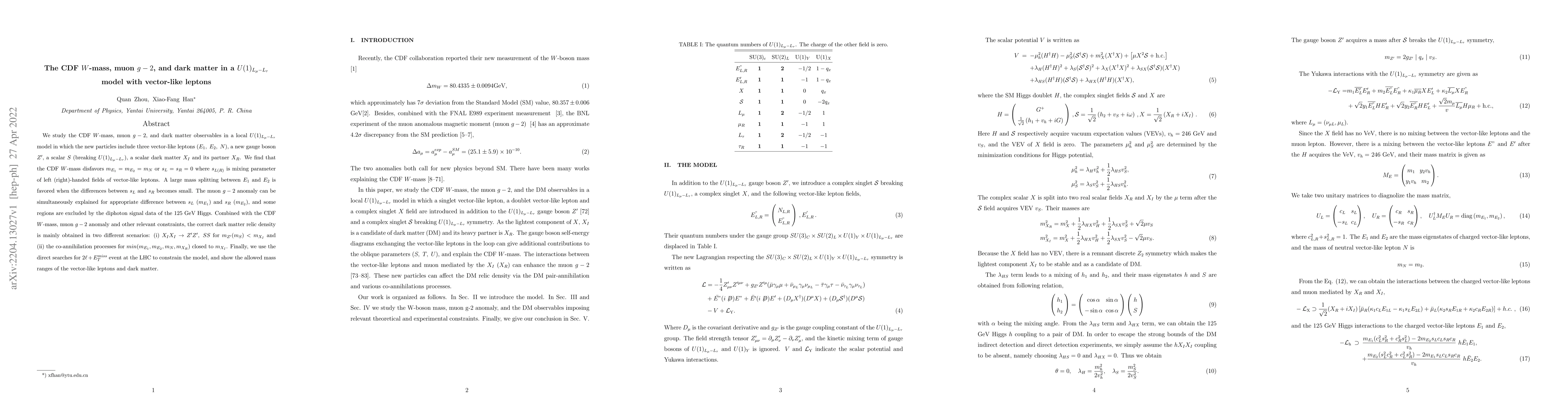 Thumbnail for The CDF W-mass, muon g-2, and dark matter in a $U(1)_{L_\mu-L_\tau}$
  model with vector-like leptons