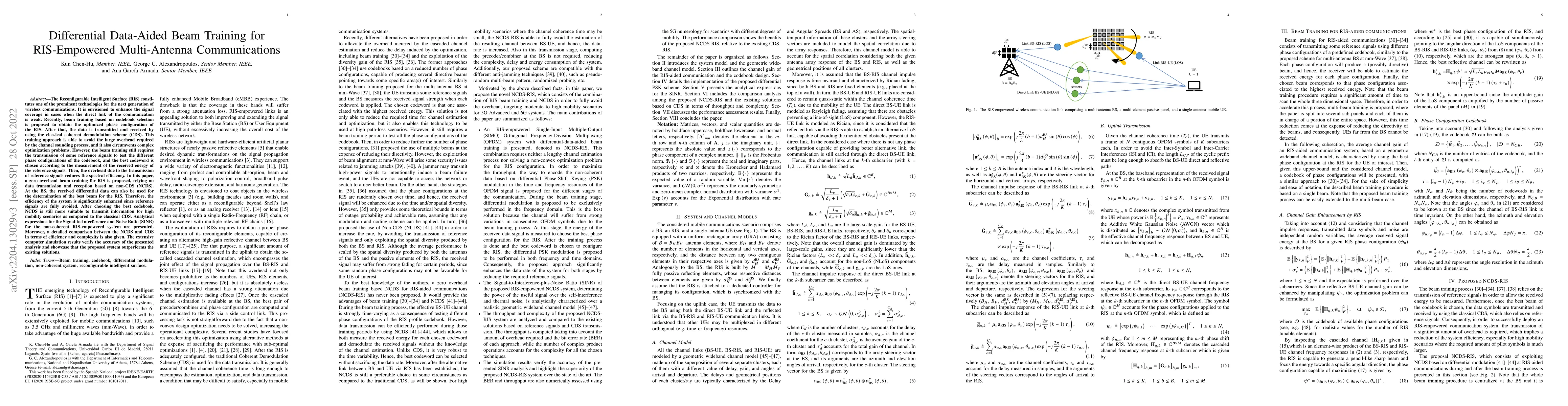 Thumbnail for Differential Data-Aided Beam Training for RIS-Empowered Multi-Antenna
  Communications