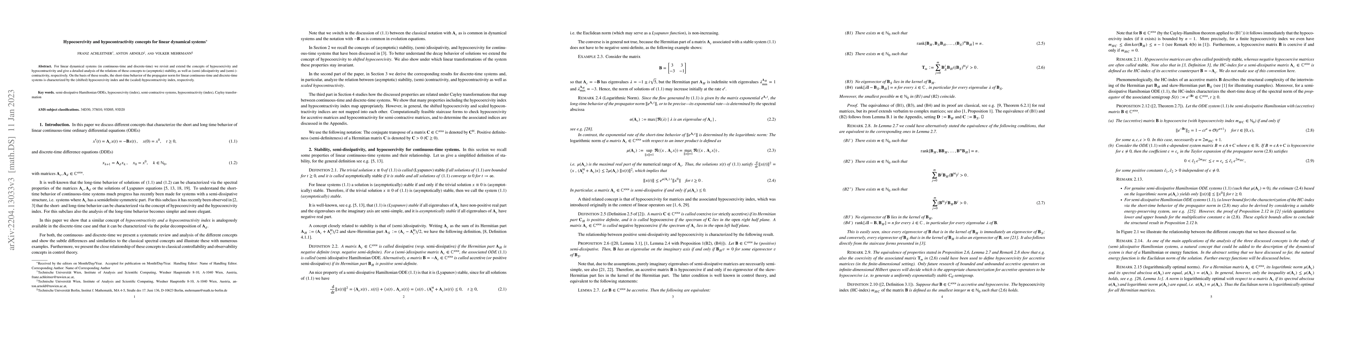 Thumbnail for Hypocoercivity and hypocontractivity concepts for linear dynamical
  systems
