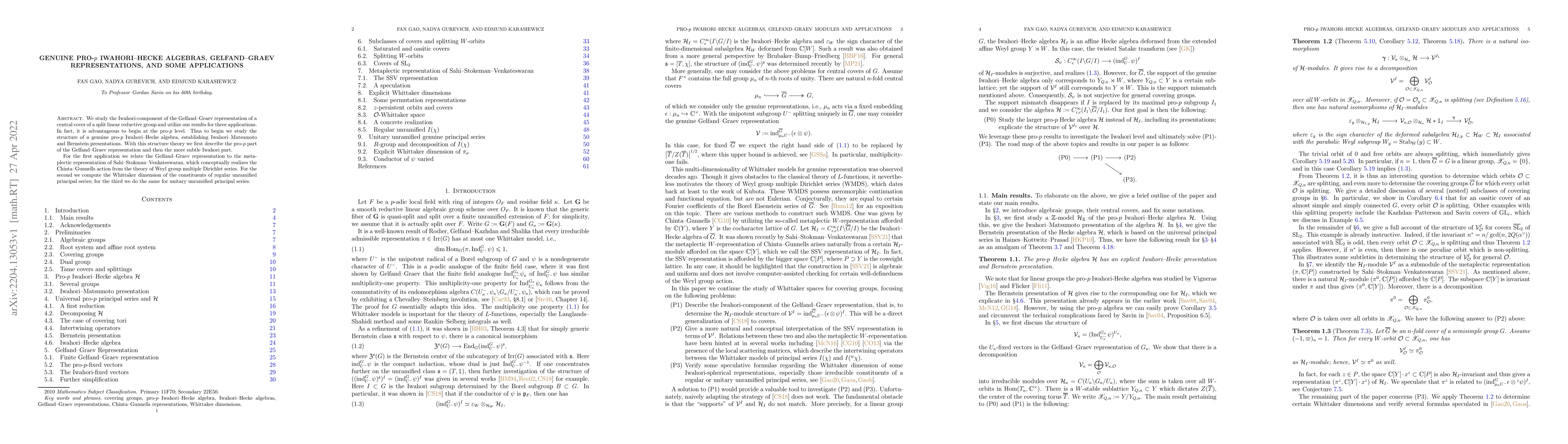 Thumbnail for Genuine pro-$p$ Iwahori--Hecke algebras, Gelfand--Graev representations,
  and some applications