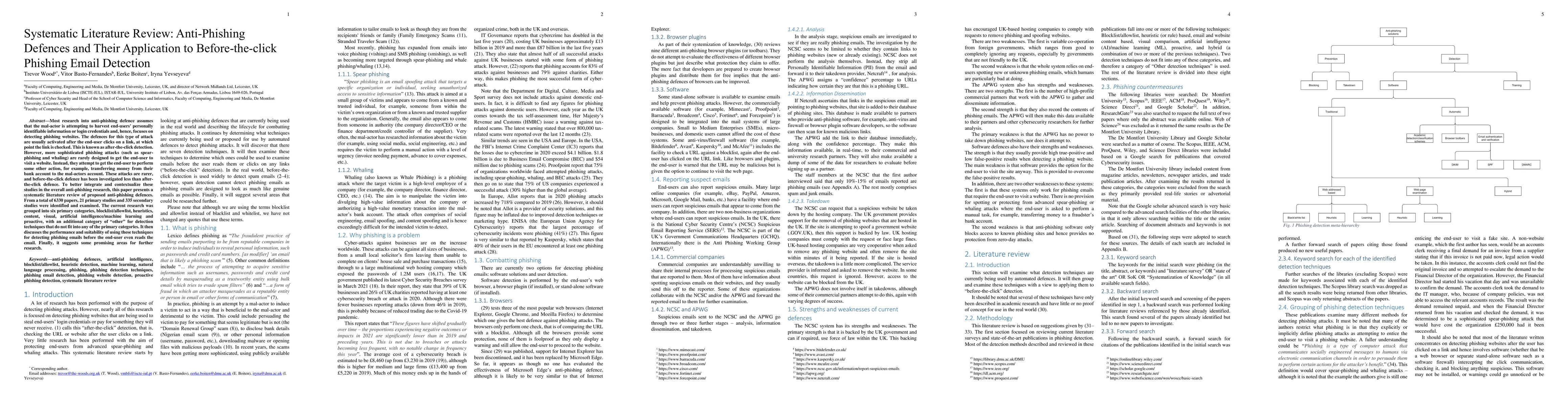 Thumbnail for Systematic Literature Review: Anti-Phishing Defences and Their
  Application to Before-the-click Phishing Email Detection