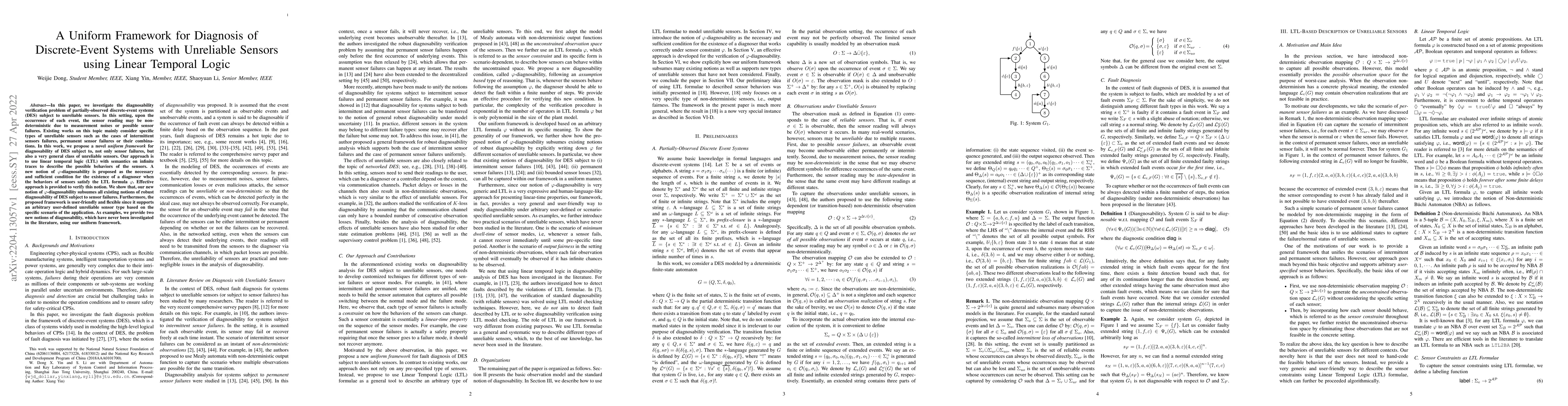 Thumbnail for A Uniform Framework for Diagnosis of Discrete-Event Systems with
  Unreliable Sensors using Linear Temporal Logic