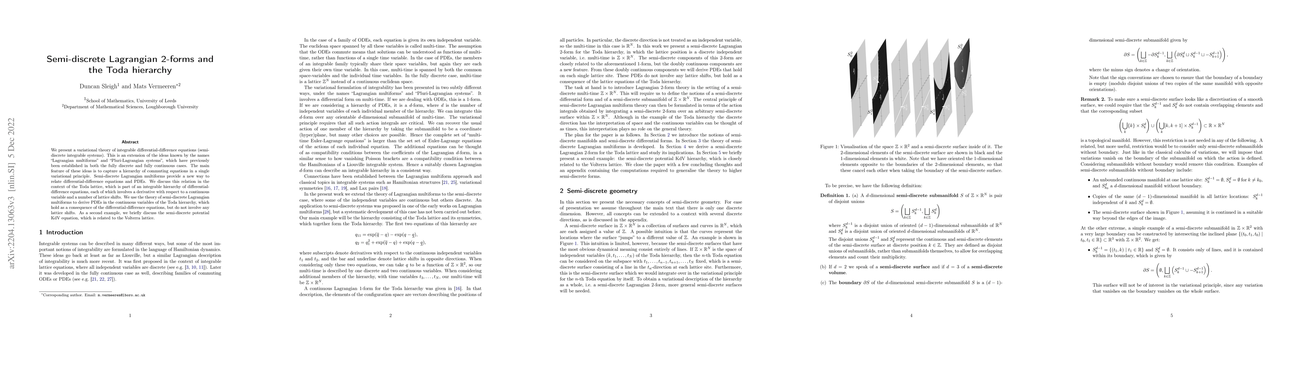 Thumbnail for Semi-discrete Lagrangian 2-forms and the Toda hierarchy