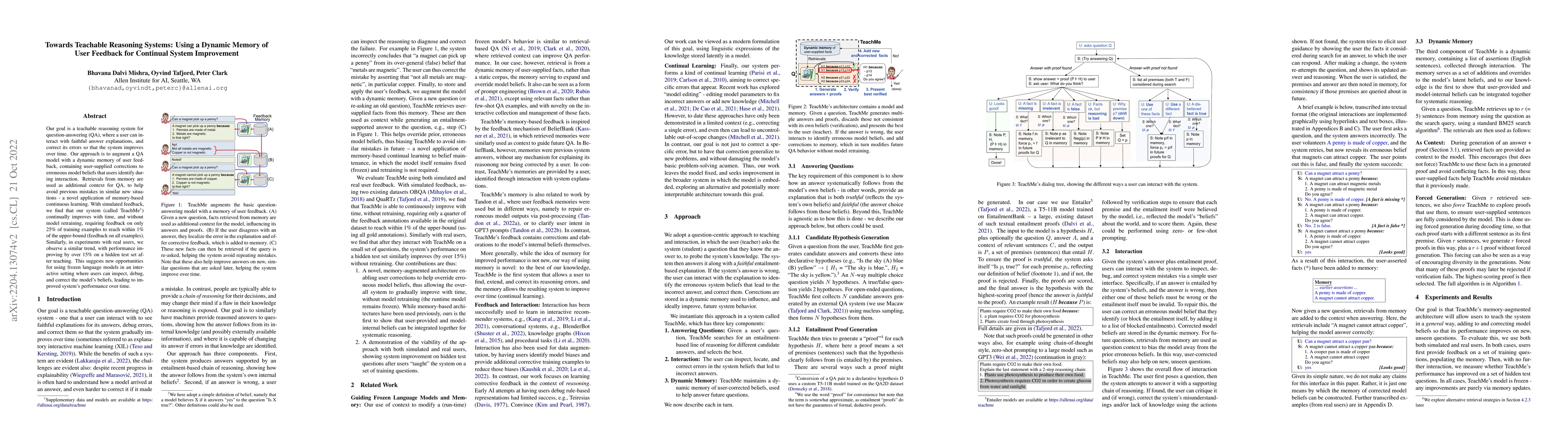 Thumbnail for Towards Teachable Reasoning Systems: Using a Dynamic Memory of User
  Feedback for Continual System Improvement
