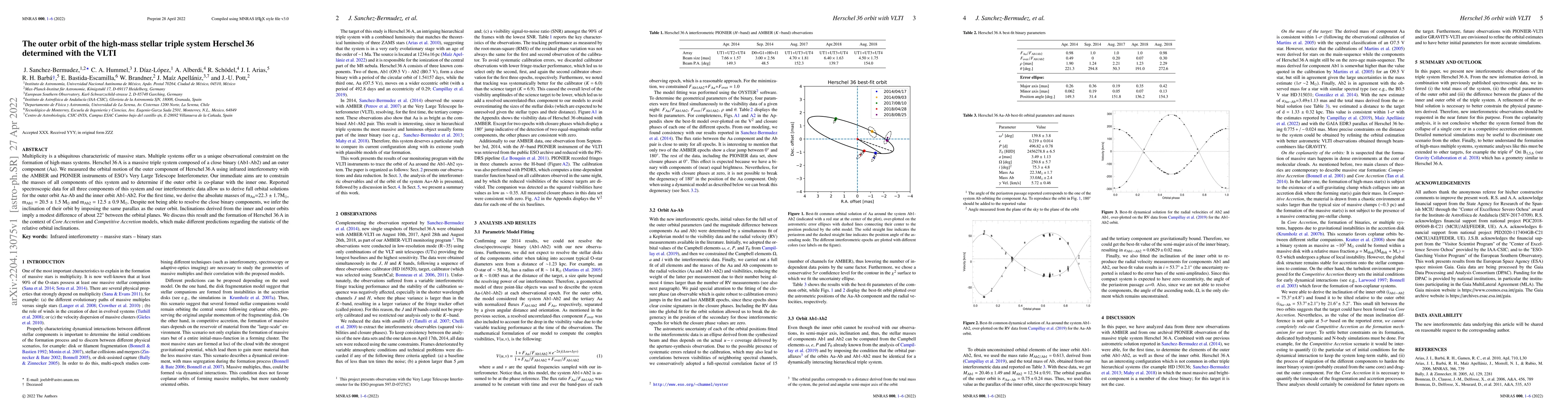 Thumbnail for The outer orbit of the high-mass stellar triple system Herschel 36
  determined with the VLTI