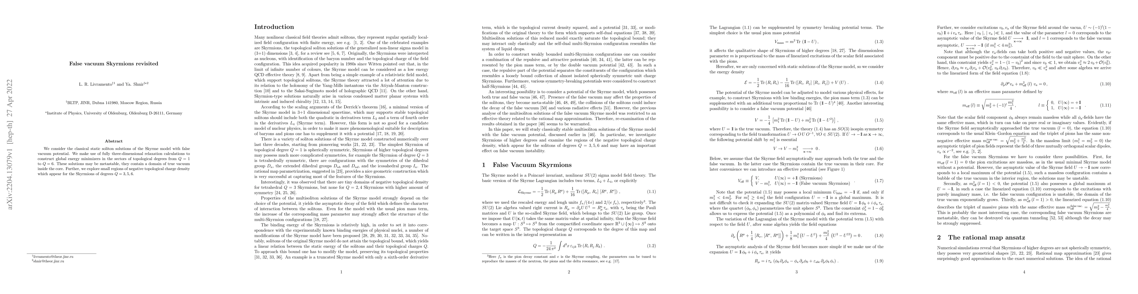 Thumbnail for False vacuum Skyrmions revisited
