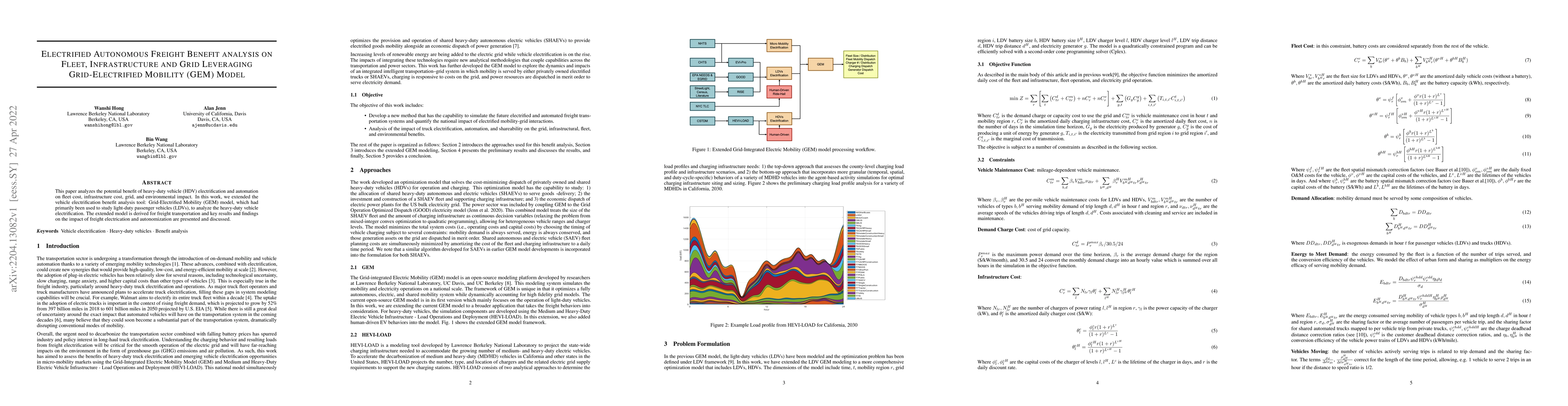 Thumbnail for Electrified Autonomous Freight Benefit analysis on Fleet, Infrastructure
  and Grid Leveraging Grid-Electrified Mobility (GEM) Model