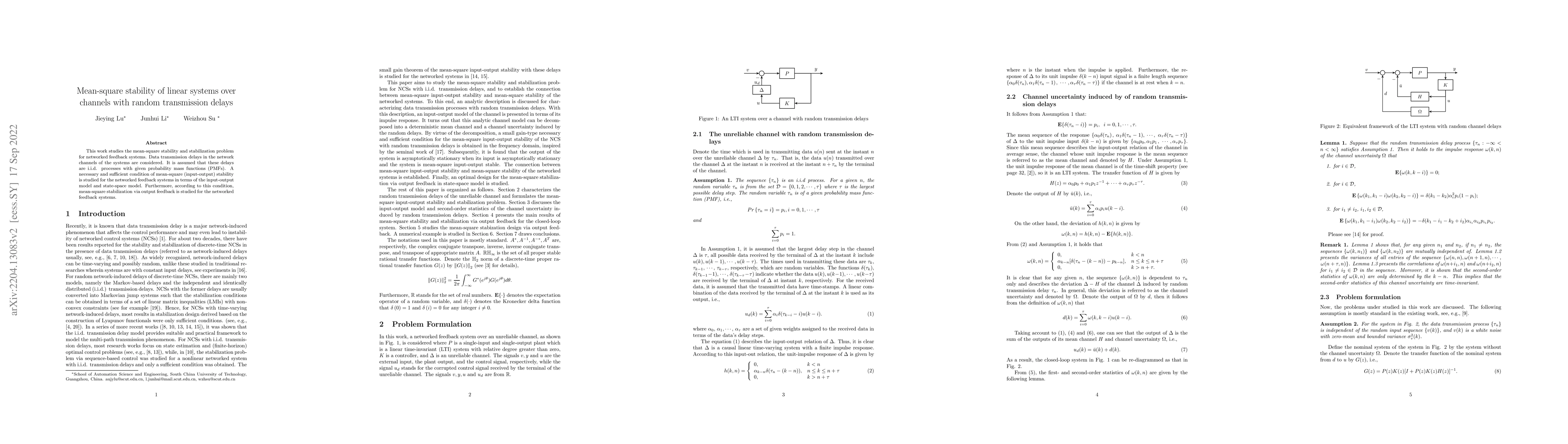 Thumbnail for Mean-square stability of linear systems over channels with random
  transmission delays