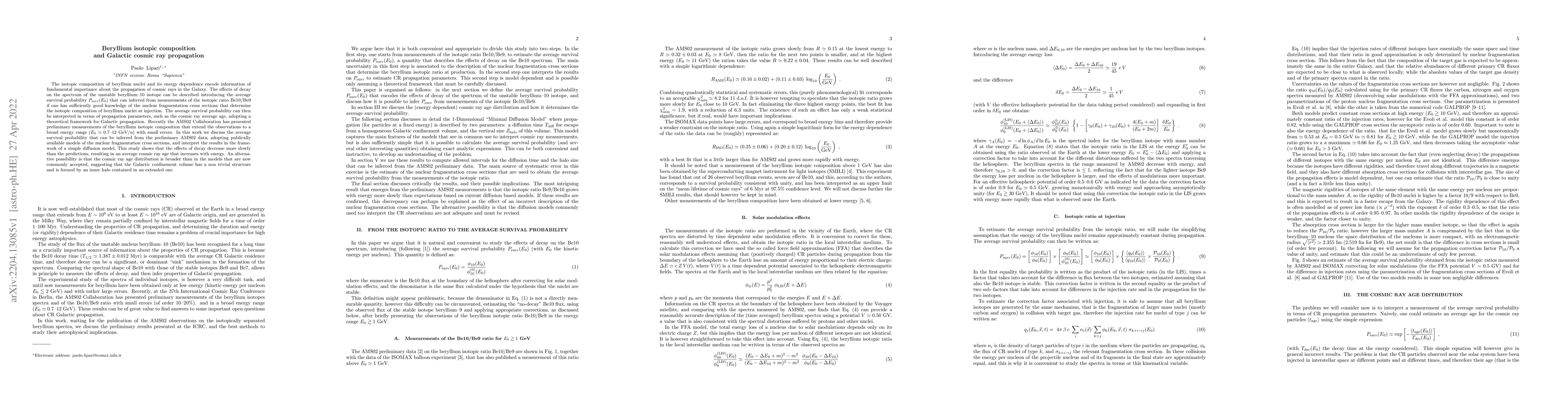 Thumbnail for Beryllium isotopic composition and Galactic cosmic ray propagation
