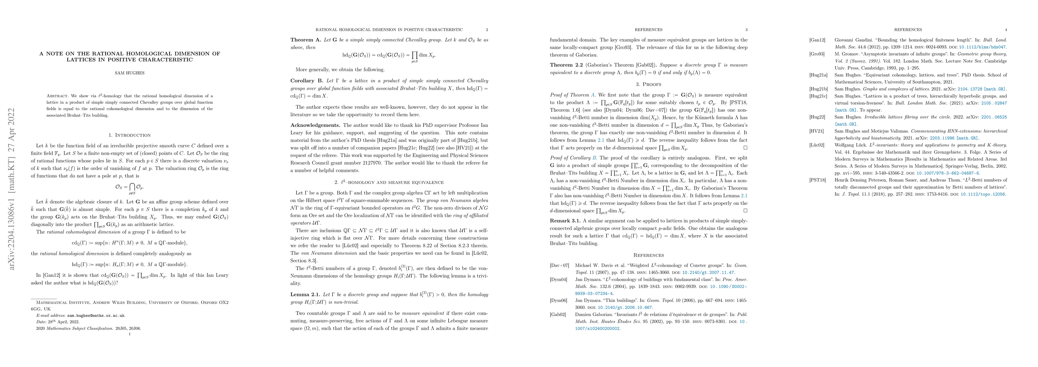 Thumbnail for A note on the rational homological dimension of lattices in positive
  characteristic