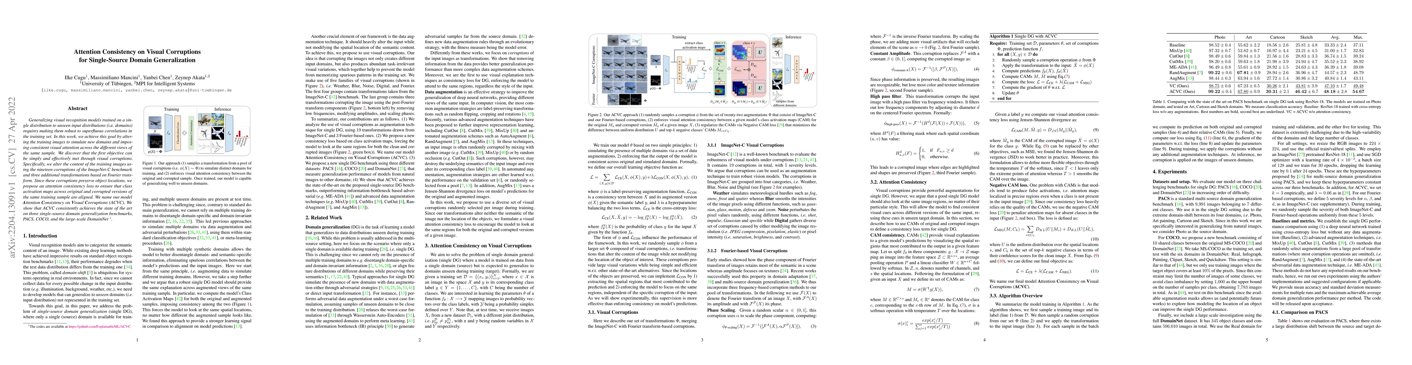 Thumbnail for Attention Consistency on Visual Corruptions for Single-Source Domain
  Generalization