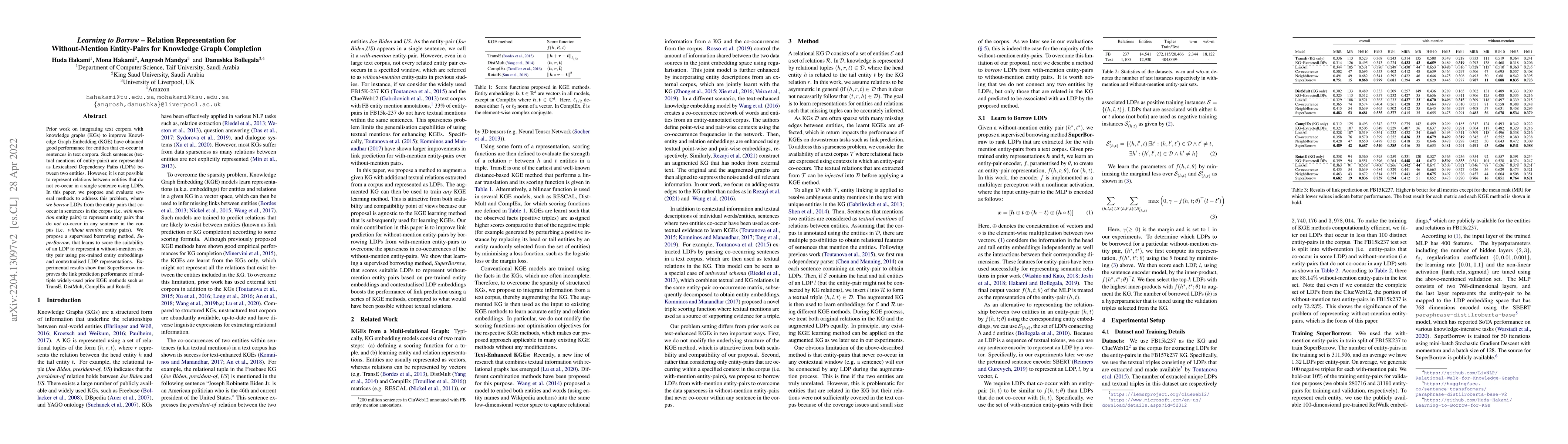Thumbnail for Learning to Borrow -- Relation Representation for Without-Mention
  Entity-Pairs for Knowledge Graph Completion