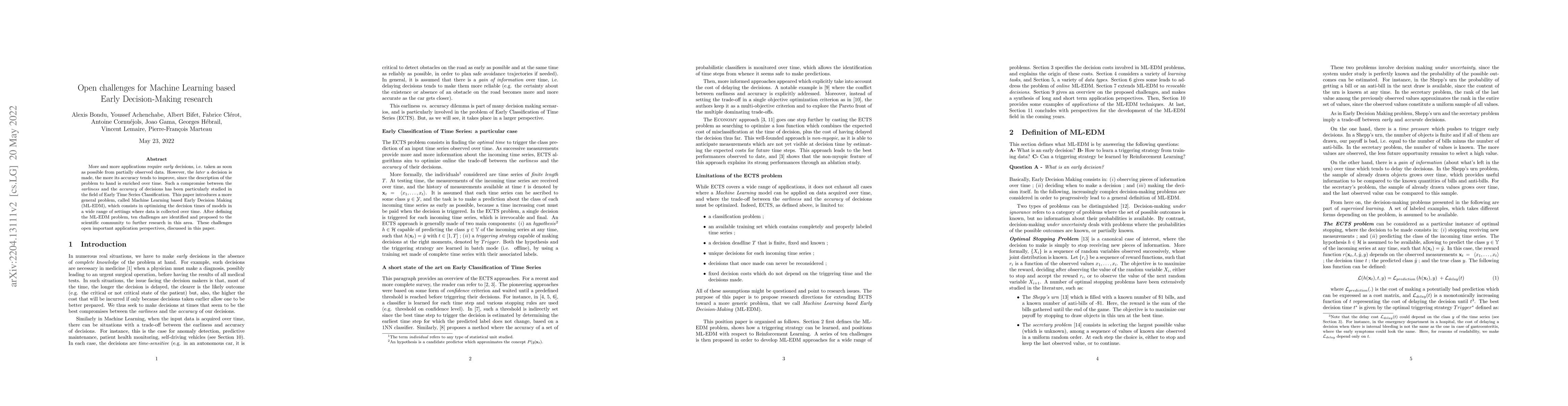 Thumbnail for Open challenges for Machine Learning based Early Decision-Making
  research