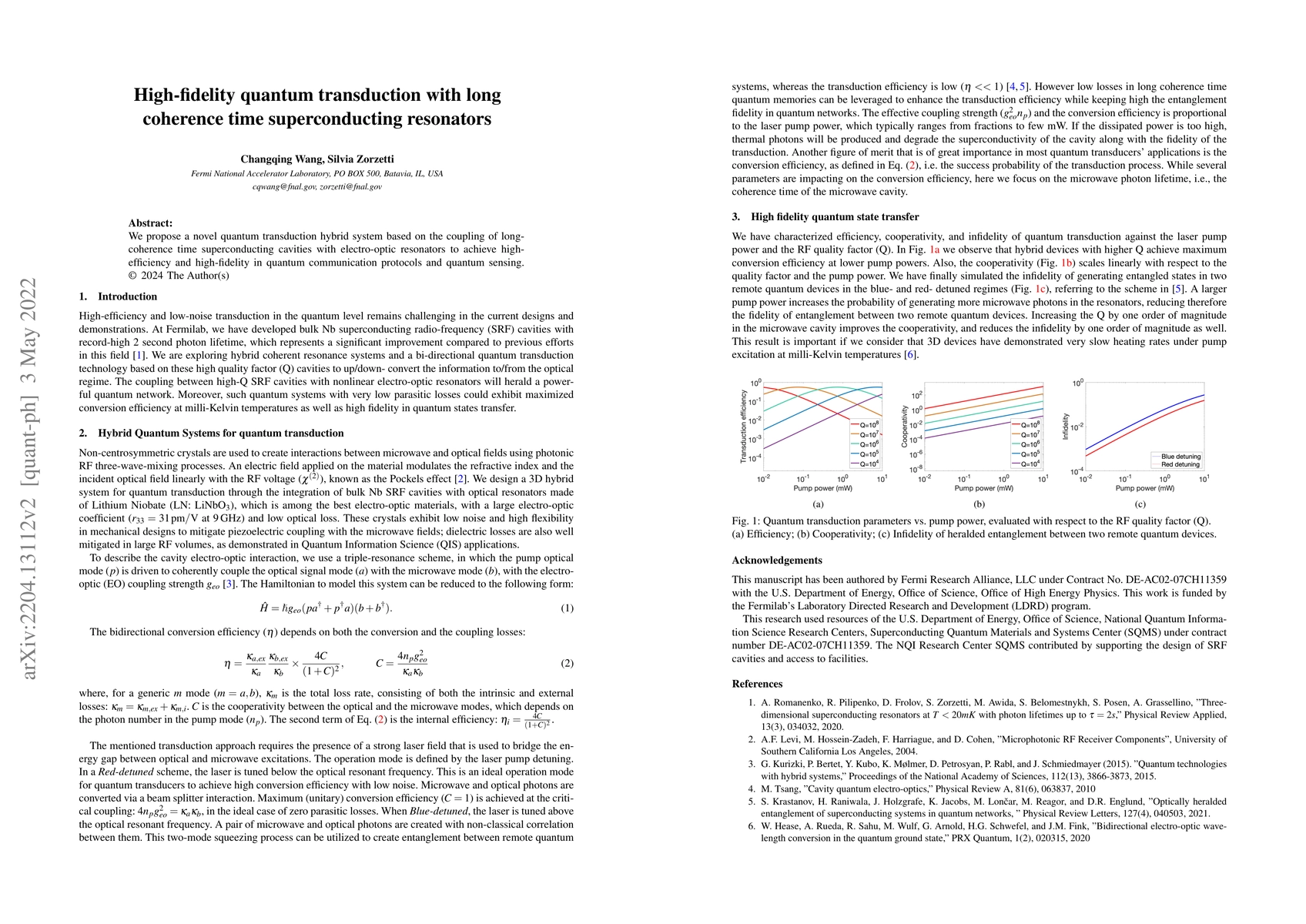 Thumbnail for High-fidelity quantum transduction with long coherence time
  superconducting resonators