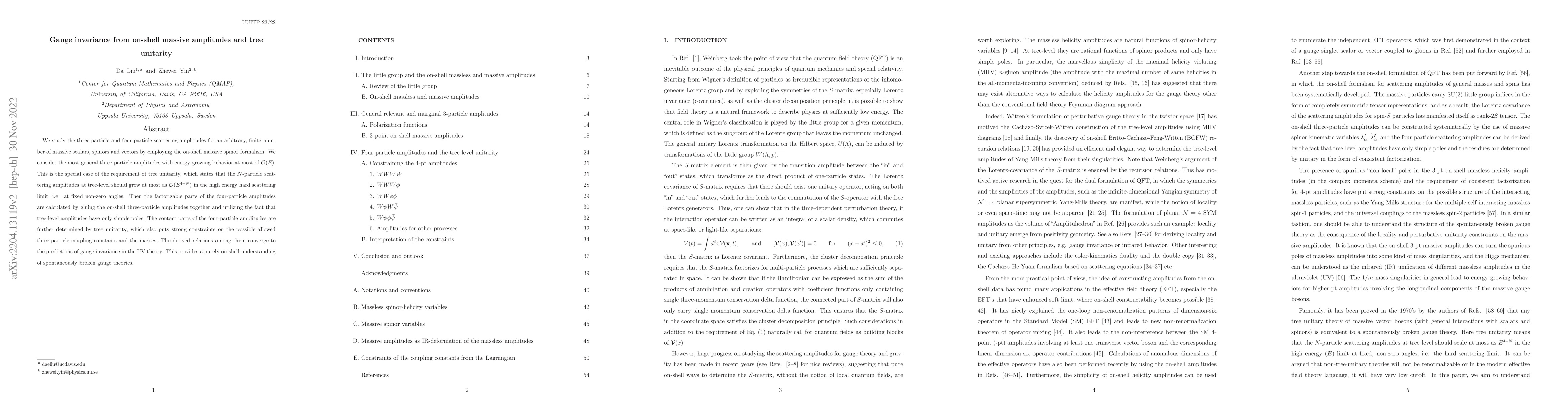 Thumbnail for Gauge invariance from on-shell massive amplitudes and tree unitarity