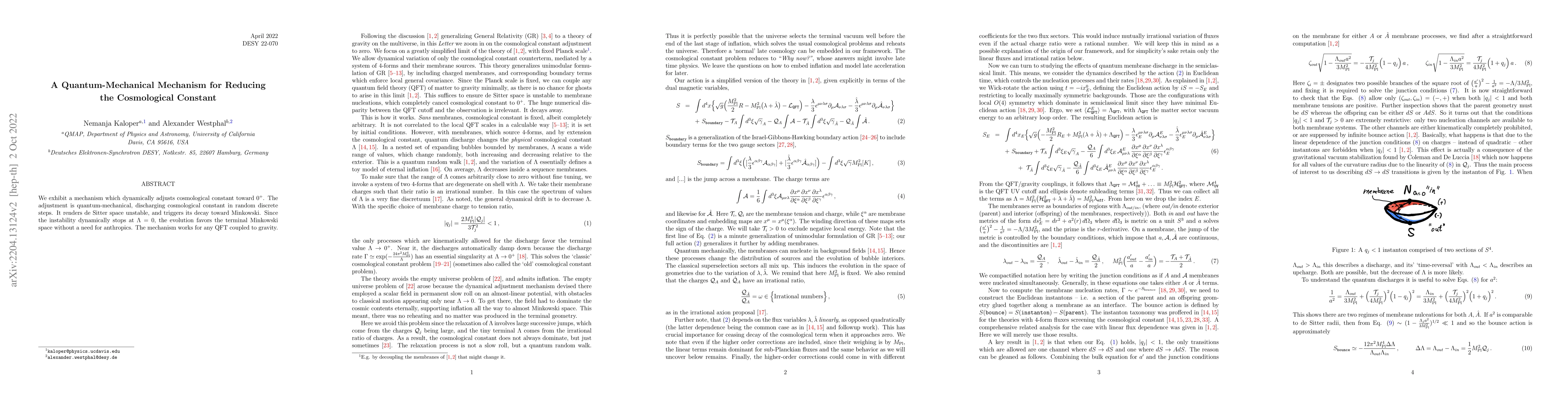 Thumbnail for A Quantum-Mechanical Mechanism for Reducing the Cosmological Constant