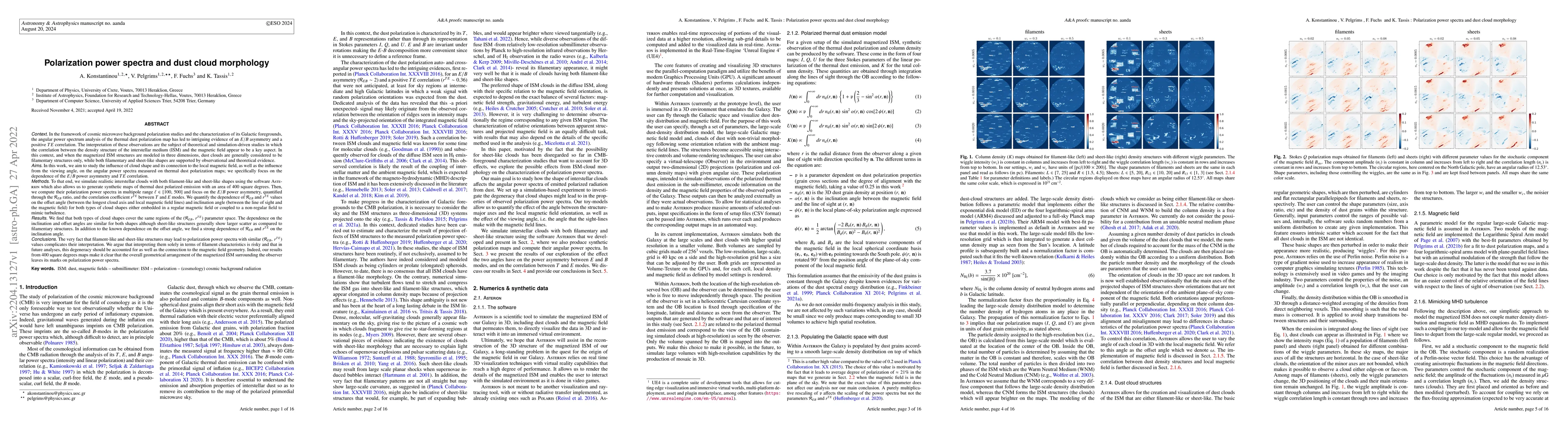 Thumbnail for Polarization power spectra and dust cloud morphology