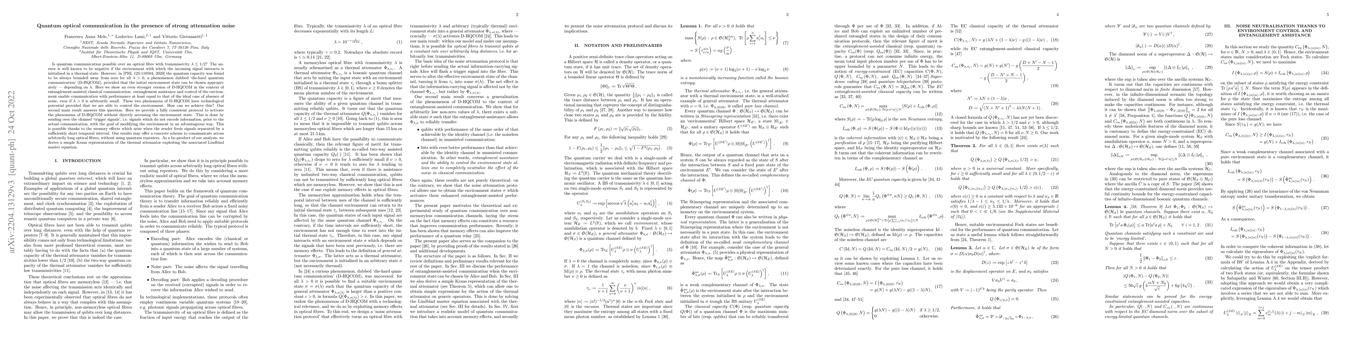 Thumbnail for Quantum Optical Communication in the presence of strong attenuation
  noise