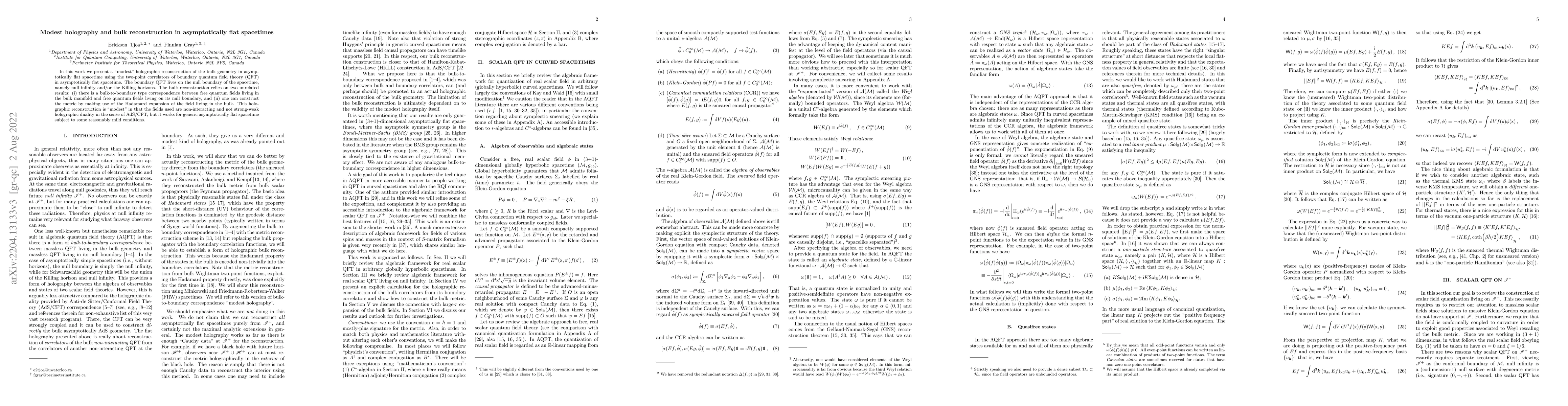 Thumbnail for Modest holography and bulk reconstruction in asymptotically flat
  spacetimes