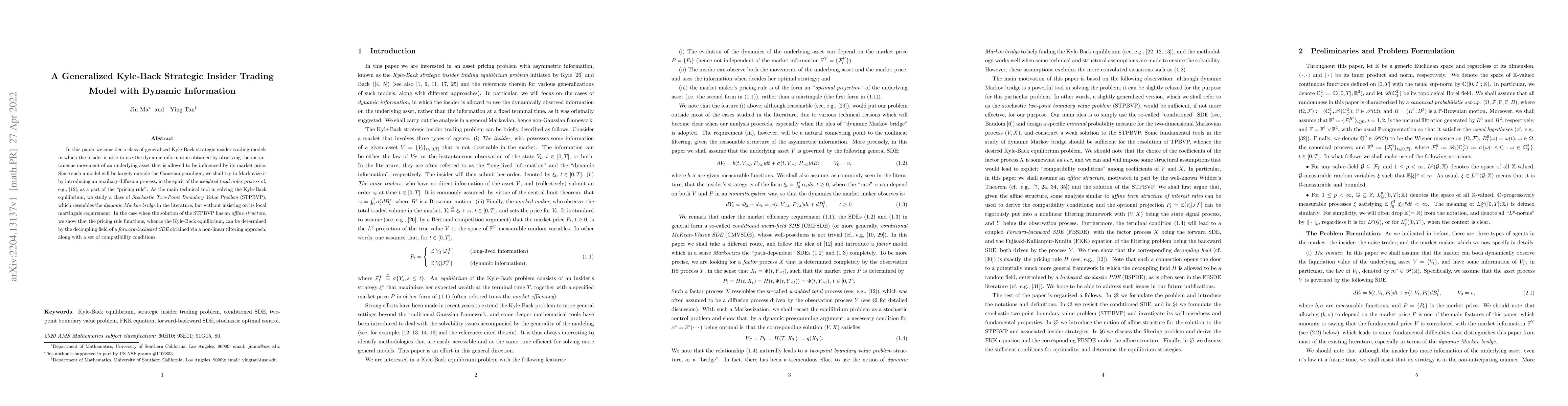 Thumbnail for A Generalized Kyle-Back Strategic Insider Trading Model with Dynamic
  Information