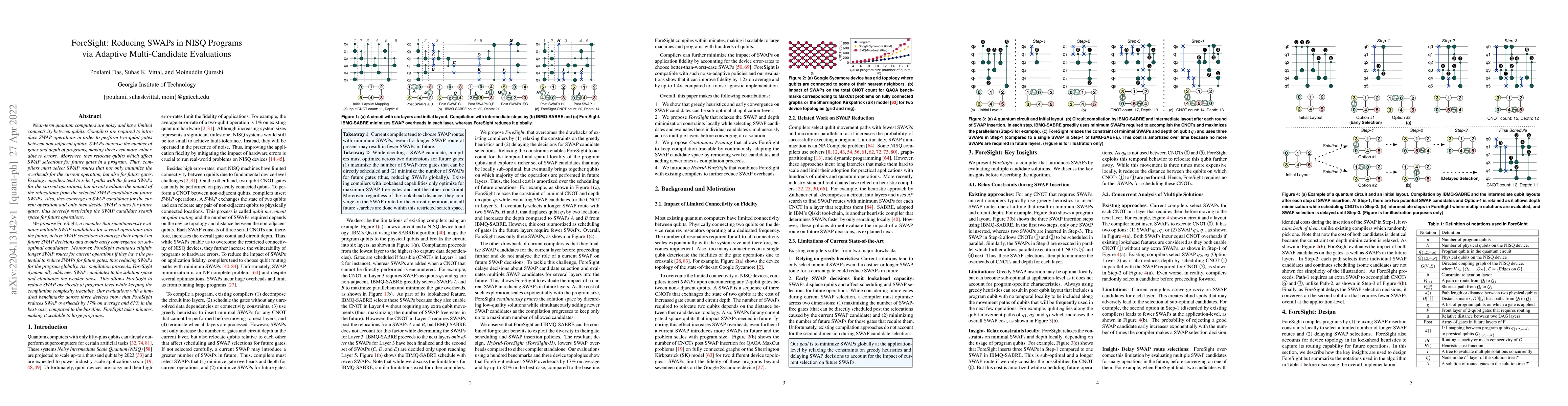 Thumbnail for ForeSight: Reducing SWAPs in NISQ Programs via Adaptive Multi-Candidate
  Evaluations